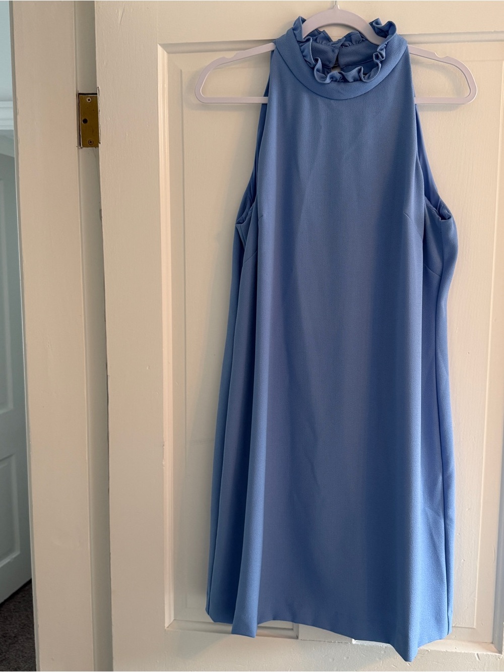 Vince Camuto Sky Blue Ruffle Mock Neck Mini Dress